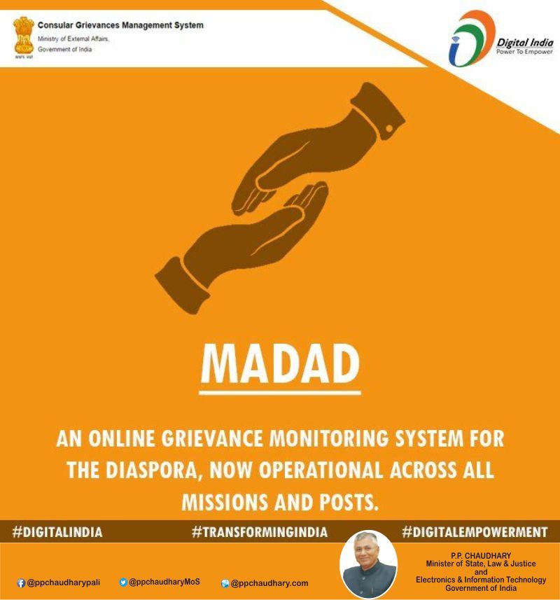 ppchaudharybjp's tweet photo. For our beloved Indian diaspora, grievance redressal is now possible online through #Madad portal- https://t.co/MC8P788sBY #DigitalIndia https://t.co/TPgTZsP0Zq