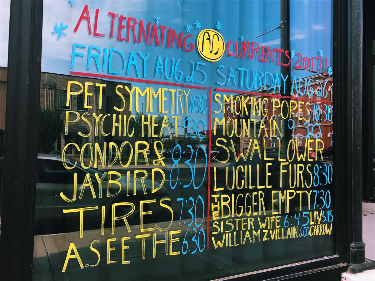 .<a href="/AltCurrentsQC/">Alternating Currents</a> weekend is here!! If you're not in the QC, live stream all sets at our spot this weekend on our Facebook! Times are CDT!