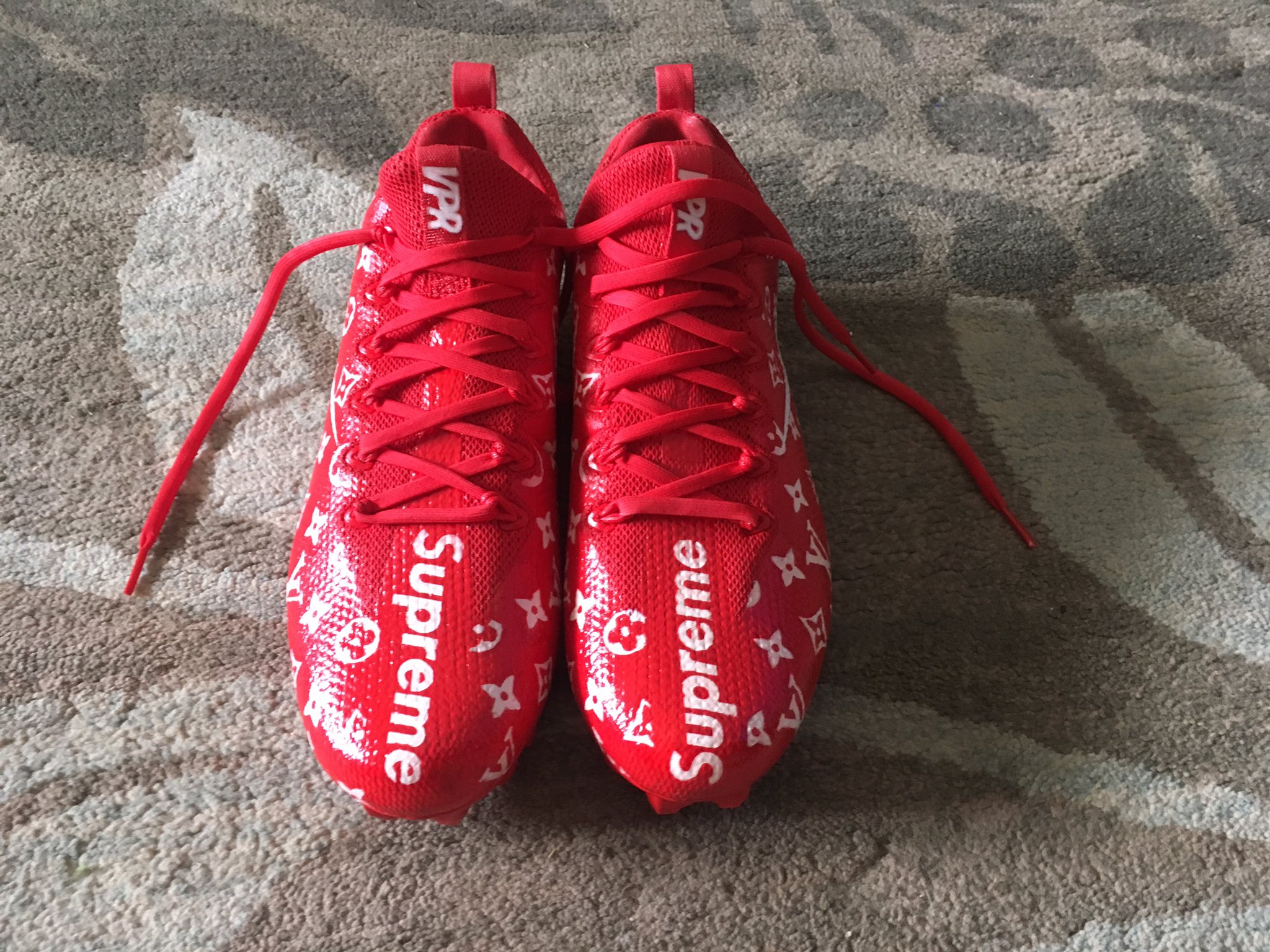 Coach Cola on X: Louis Vuitton x Supreme cleats for the season 🔴⚪️   / X