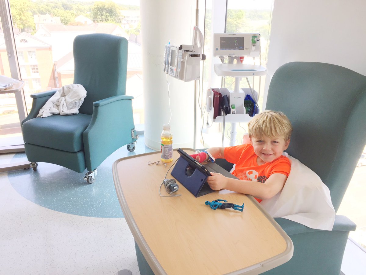 blairagibson's tweet photo. Caleb had clinic today. He received an IVIG transfusion. This boy takes it like a champ---so brave!#morethan4 #calebkickscancer @GibsonLc https://t.co/kinIjJnt1W