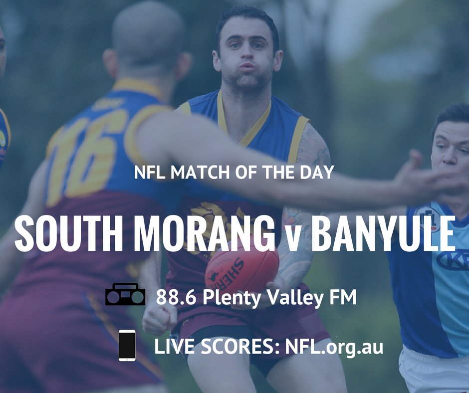 northernfnl's tweet photo. Hear the #NFLDIV3 second semi final between @SouthMorangFC and @Banyule_FC live on 88.6 @PlentyValleyFM .
Stream: https://t.co/ApCrnaB0XS https://t.co/hE8dxEBY0p