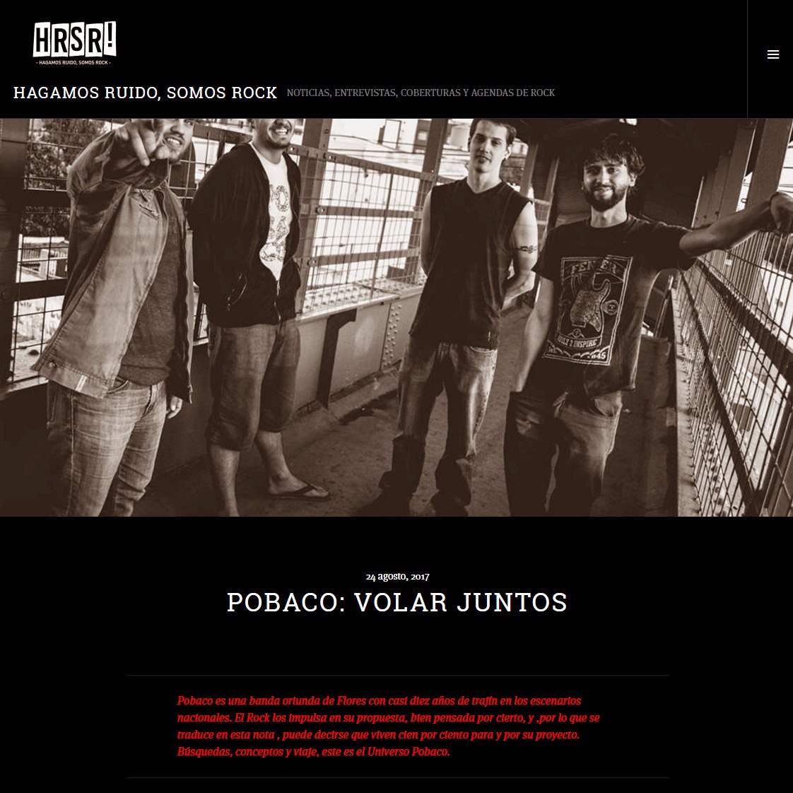 << ENTREVISTA >>
-
POBACO en Hagamos Ruido, Somos Rock, de cara a su show de HOY en CABA.
-
Leela online en hagamosruidosomosrock.com/2017/08/24/pob…