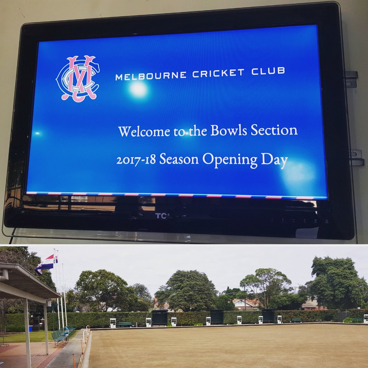 MCCBowls's tweet photo. Greens are cut, sun is trying come through and everything is prepared for Opening Day 2017/18 #bowls https://t.co/LnOSnpl3uT