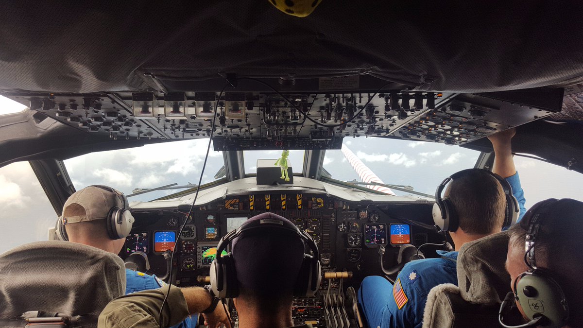 NOAA_HurrHunter's tweet photo. WP-3D Orion #NOAA42 just returned from the last flight in #HurricaneHarvey.  Advisories at https://t.co/3phpgKMZaS Credit: Chris Mehta/NOAA https://t.co/IrhLNgLv8X