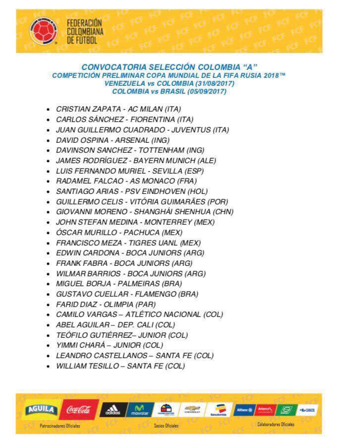 TertuliaIbague's tweet photo. Convocatoria de la @FCFSeleccionCol para enfrentar a Venezuela y Brasil https://t.co/RzEcCrqu77