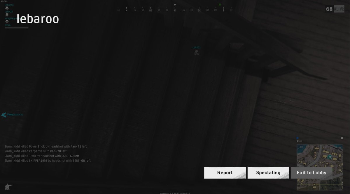 MaxLebRoom's tweet photo. @PLAYERUNKNOWN it's hard to see but user Siam_Kidd was headshotting users with S686 and pan in quick succession, pls investigate thx https://t.co/QDjnDrYnZ8