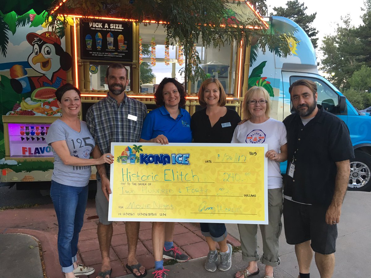 KonaIceDENVER's tweet photo. Thanks to the Historic Elitch Theater for a summer full of fun and Kona Ice.  We raised 240 dollars. https://t.co/QMjCFv8l4a