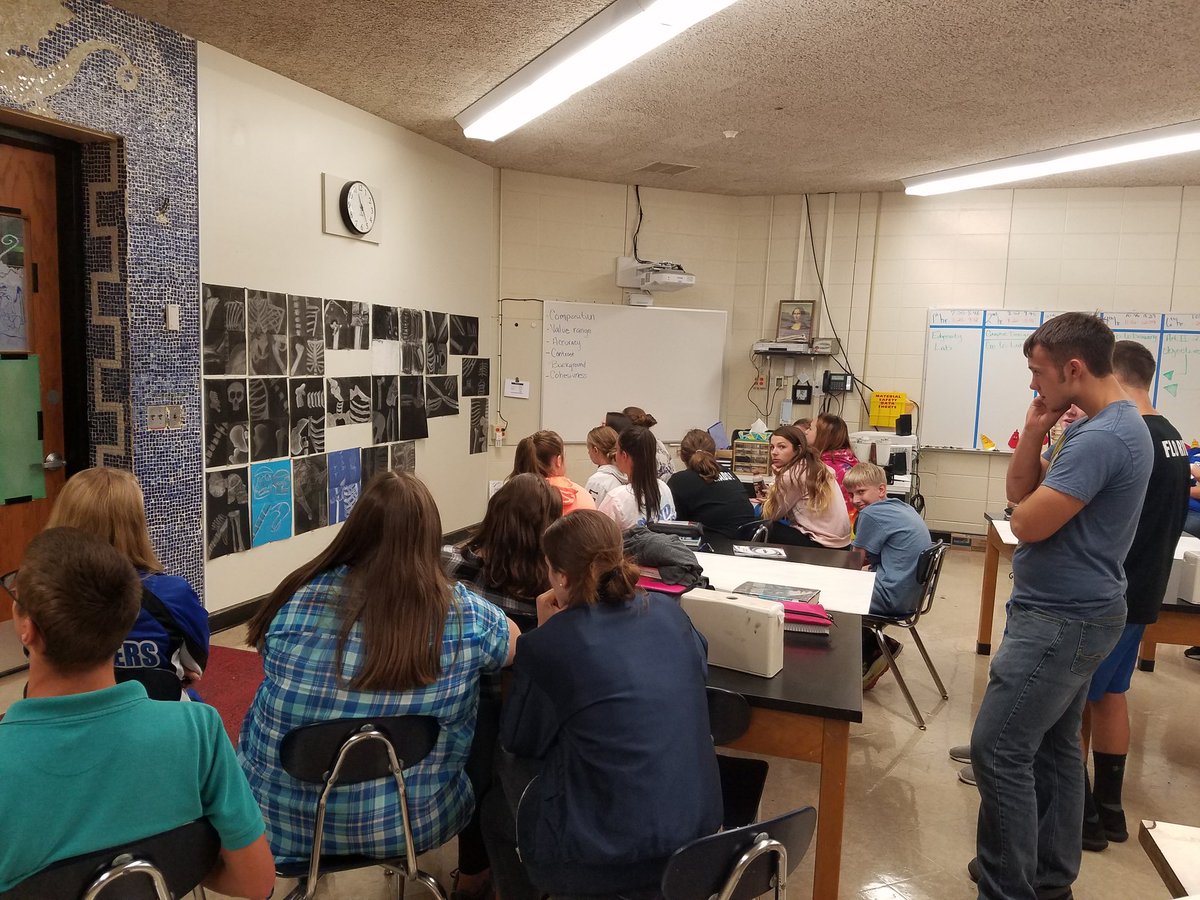 SattlerKaci's tweet photo. Art I drawing students during their first Friday Coffee Critique. #HalsteadHS https://t.co/Mn6PYmfB6v