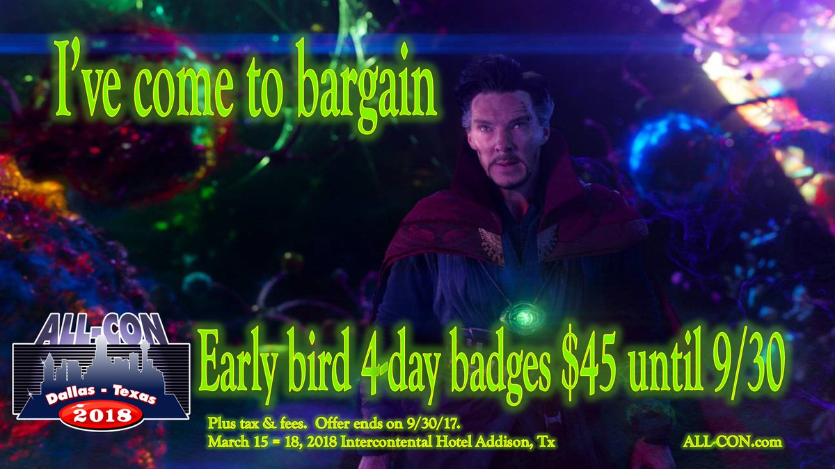 ALL-CON badge sale through 9/30/17 $45/4-day badge #allcon #ALL_CON #infincion #dfw #springbreak #fun #itsyourfavoritecon #over400events