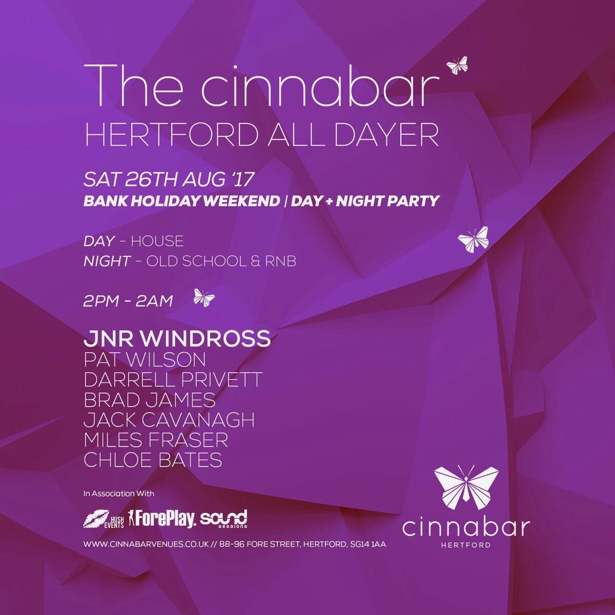 Today from 2pm <a href="/HushEventsUk/">Hush</a> <a href="/ForePlayEvents/">ForePlay</a> &amp; <a href="/S0undSessions/">Sound</a> come together to bring you "The Cinnabar All Dayer"