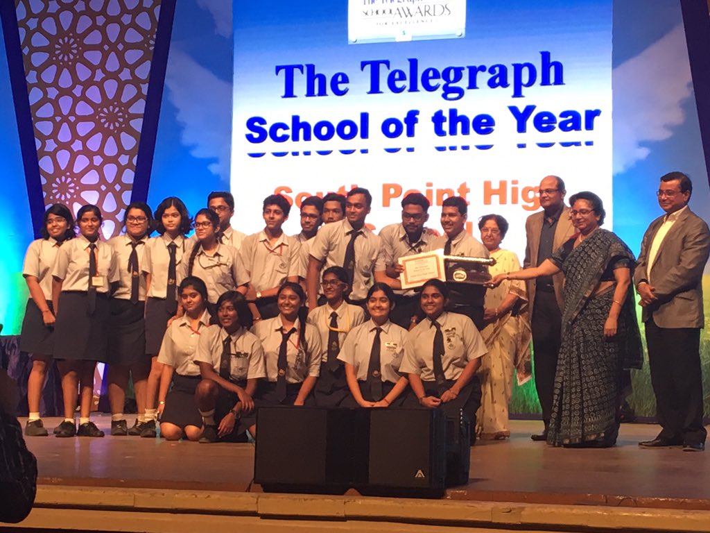 MetroTelegraph's tweet photo. And finally, the joint winners of The Telegraph School of the Year -  Mahadevi Birla World Academy and South Point High School #TTSA2017 https://t.co/FqT6PeQiYI