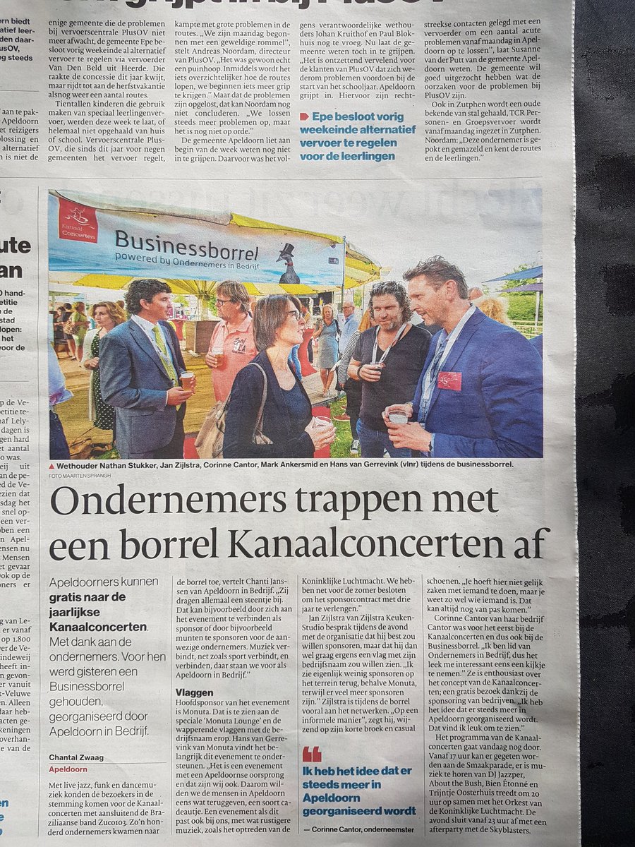 ABCApeldoorn's tweet photo. Mooi artikel in @ds_Apeldoorn Businessborrel @Kanaalconcerten #Apeldoorn  @MonutaNL @TheoGerritsTO  @Ondernemersib @ondernemen055 #055trots https://t.co/H3ycTfDugg