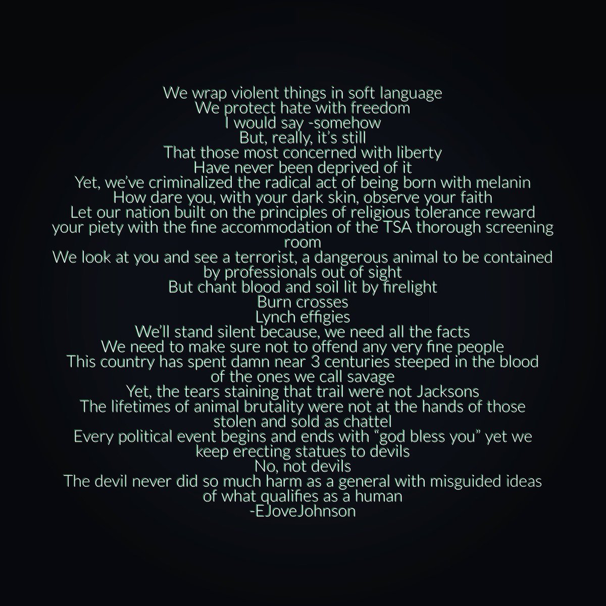 EphemerieRebele's tweet photo. "In Response" #poetess #ejovejohnson #ephemerie #blm #coexist #diversity #unitedwefight #nohumanisillegal #justice https://t.co/LdTsQLidXQ