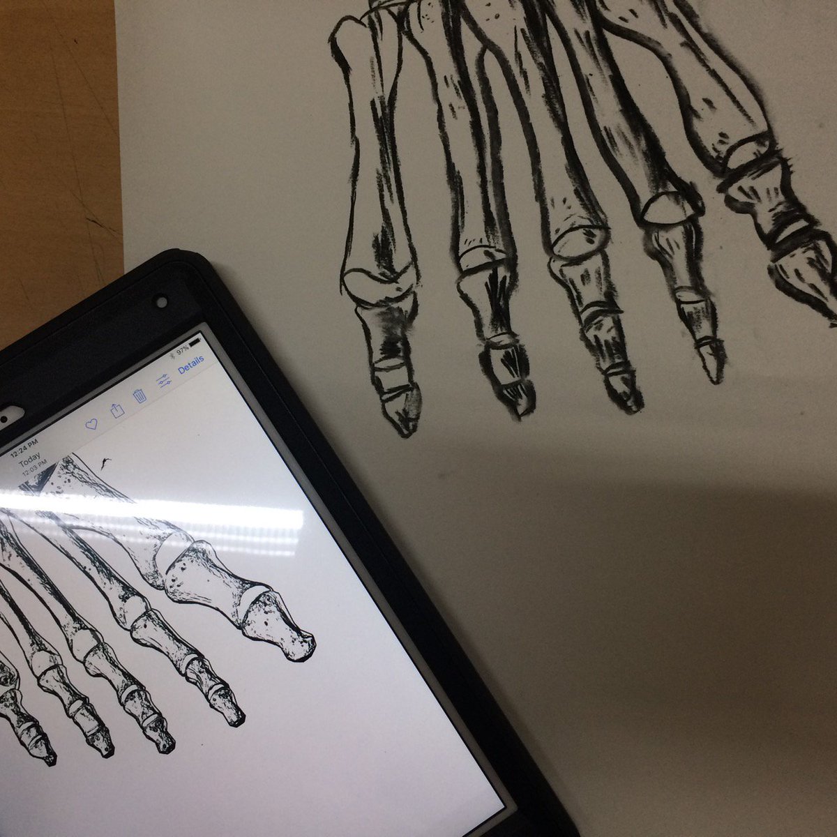 rtjardin's tweet photo. https://t.co/hNZAcQ7FHQ Beautiful Bones, G8. Using "tradigital" methods to improve our drawing skills.#iPaded #arted #arsted #k12artchat https://t.co/GLgDddwlsR