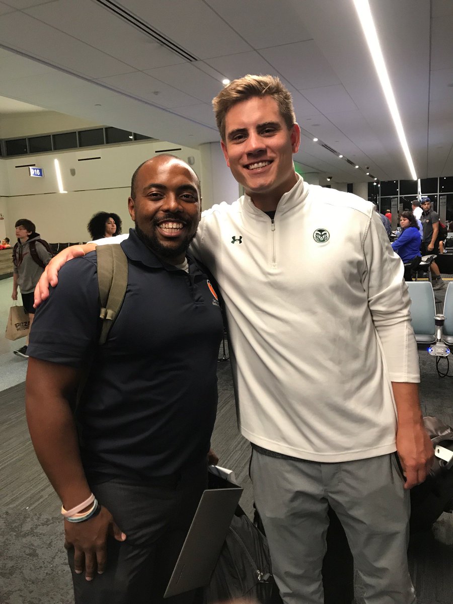 MarlonJBlake's tweet photo. Hanging out with the "kicker" @JaredRoberts47 ready to board our flight to root on @CSUFootball tomorrow! #gorams #CSURams https://t.co/ez1DKnclnp