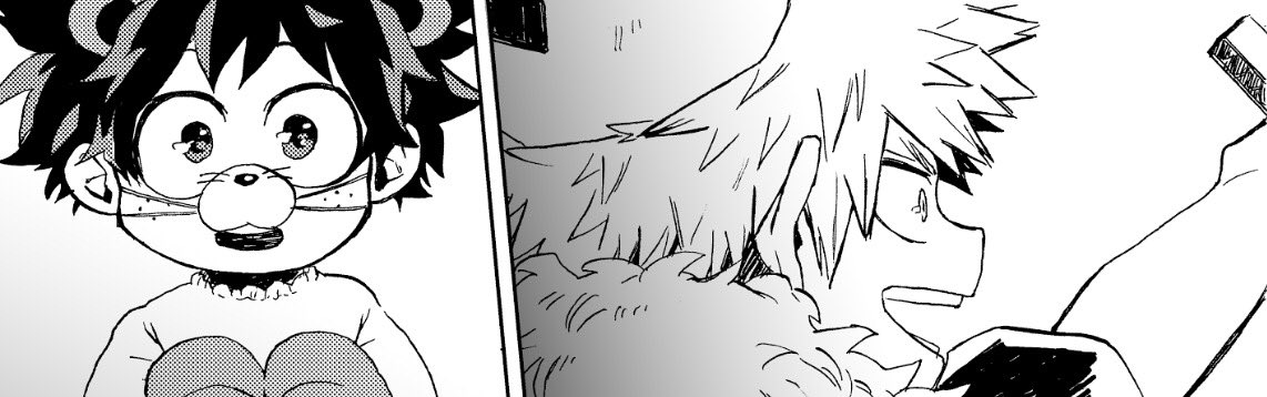 今回の本で一瞬だけショタ勝デクも描いたんだけど、デクくんに割と真面目に森の仲間達の配役をチョイスしたつもりが作画中も今も見る度に笑ってしまって困ってる…ちなみにかっちゃんは主役の勇者 
