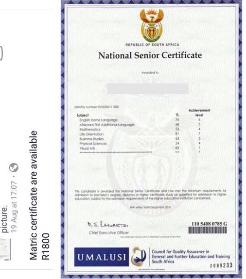 certificate look how like matric does Sole