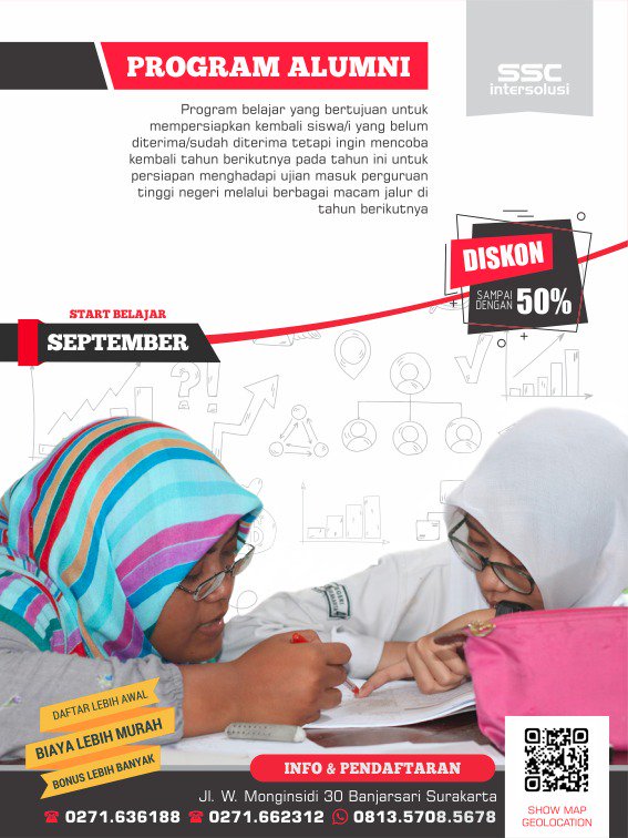 sscisolo's tweet photo. Selamat siang semuanya... SSCi SOLO ada Alumni, programini ditujukan bagi kamu yang tahun ini belum lolos PTN/bagi yang mau pindah jurusan. https://t.co/EjoeH3VW5X