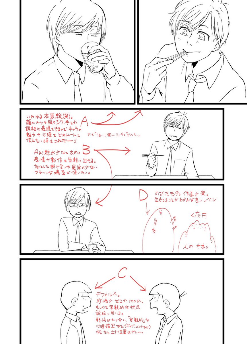 作画のプレッシャーがやばすぎて場面や演出によって作画の精度やテイストを変えるっていうのをちゃんと決めるようにしました。
漫画が上手い人は一見100%キレイに仕上げてるようで自然に力の入り抜きができるんだよな〜きっと。 