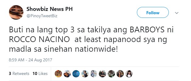 GMA7SocialHub's tweet photo. #BarBoys movie is #3 on the spot in Blockbuster movie. CONGRATULATIONS! #PepitoUtang #MPKFosterParents #MPKAnakKongHindiAkin https://t.co/jZ9BicCmR6