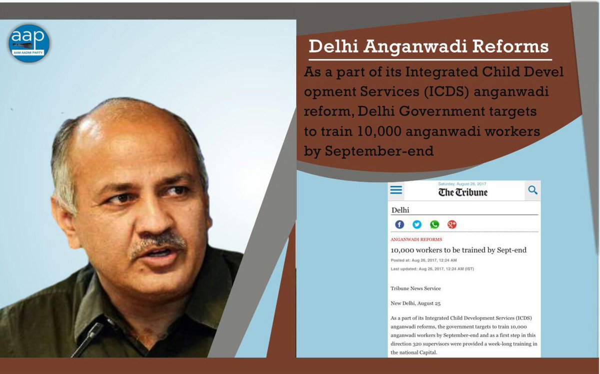 AamAadmiParty's tweet photo. As a part of Integrated Child Development Services,Delhi Govt. targets to train 10,000 anganwadi workers by September-end. #AnganwadiReforms https://t.co/CqN7dQ650R
