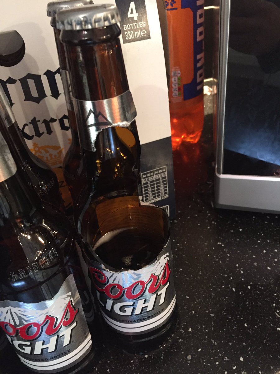 marksbain's tweet photo. @CoorsLight one of your beer bottles exploded glass (and beer) all over my kitchen! Not impressed 😡 https://t.co/dftna7gXUI