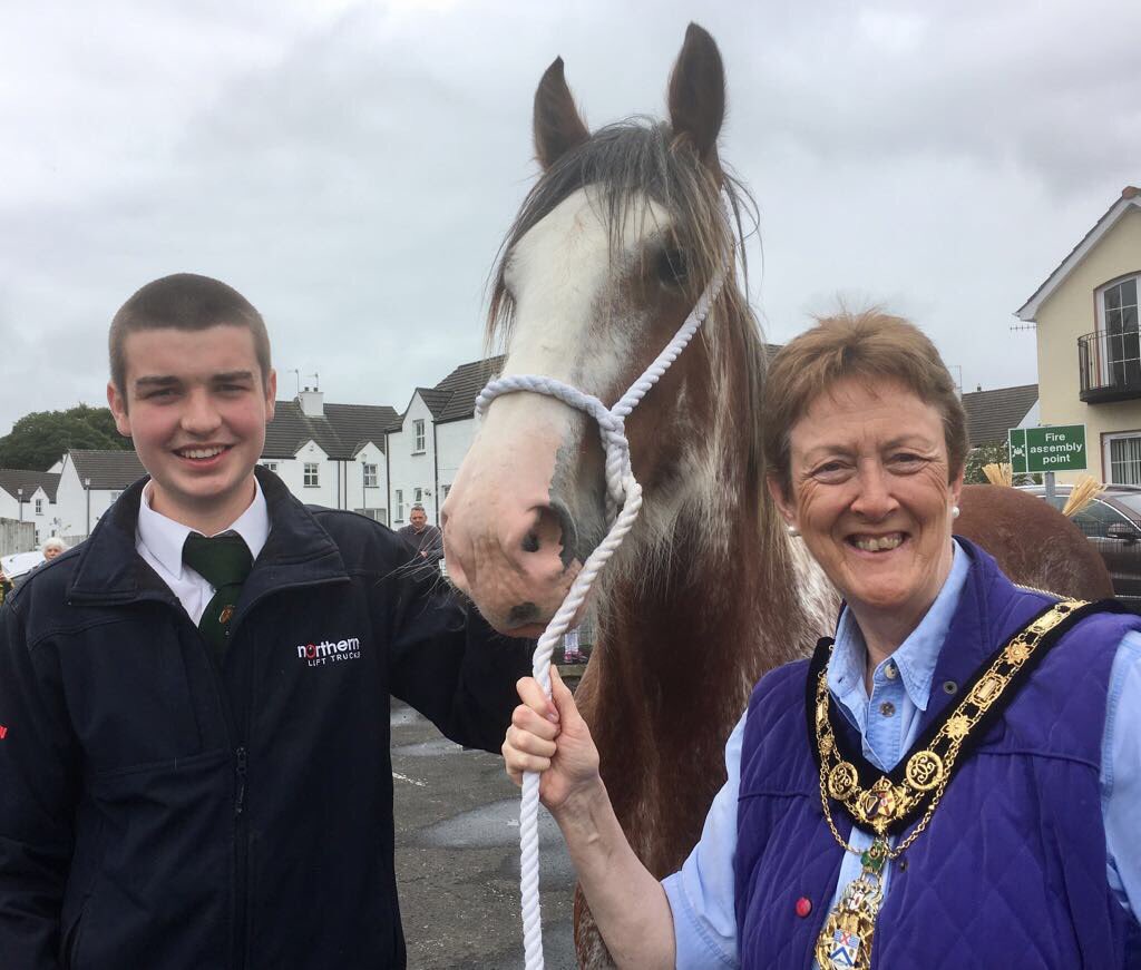 CausewayCouncil's tweet photo. The Mayor was at the Heavy Horse Show in Ballycastle today as part of build up to the Auld Lammas Fair. A fantastic spectacle in the town https://t.co/DFySJYMuT4
