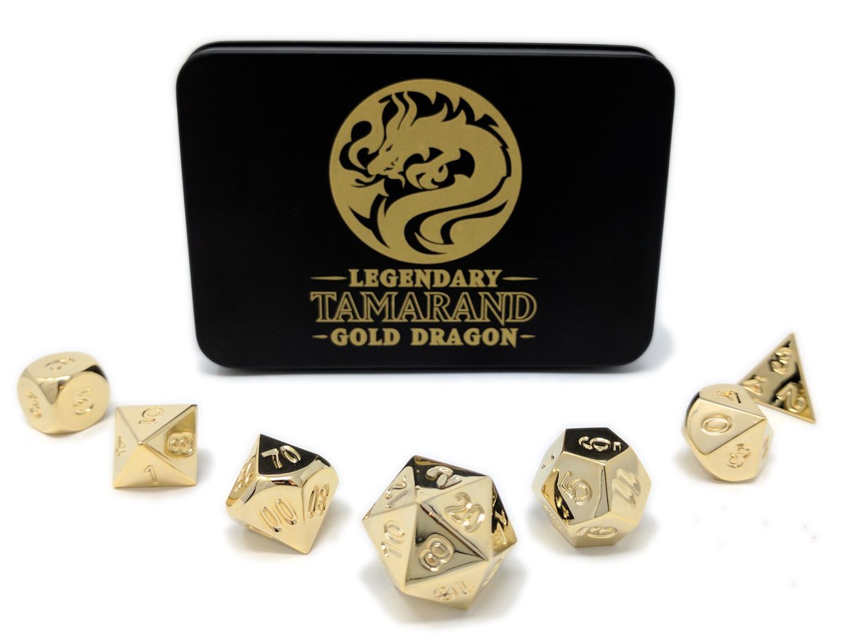 DnDiceUK's tweet photo. Tamarand, the legendary gold dragon is up for grabs! RT and follow to win a set of 24k gold plated poly dice! #Dice #Diceporn #DnD #Gold https://t.co/E80iYjhlC0
