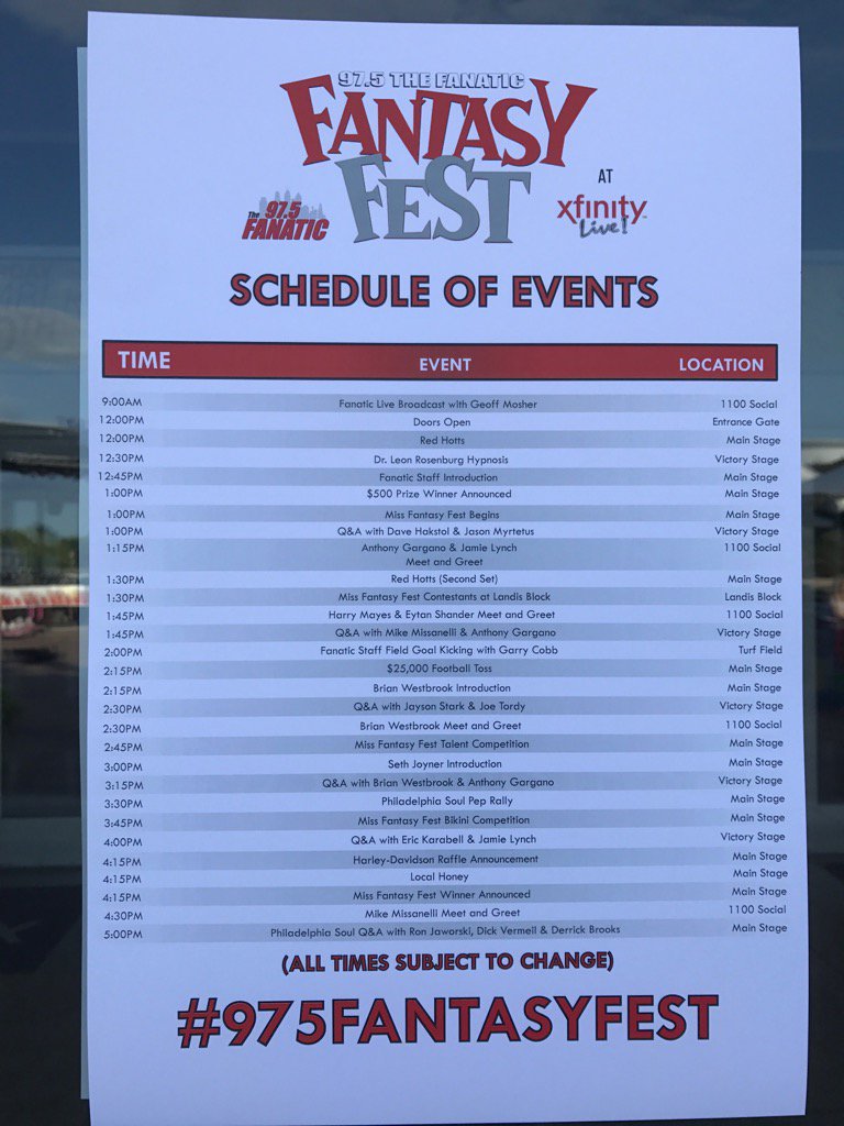 975TheFanatic's tweet photo. The itinerary for the day #975FantasyFest https://t.co/LlswTeSR7G