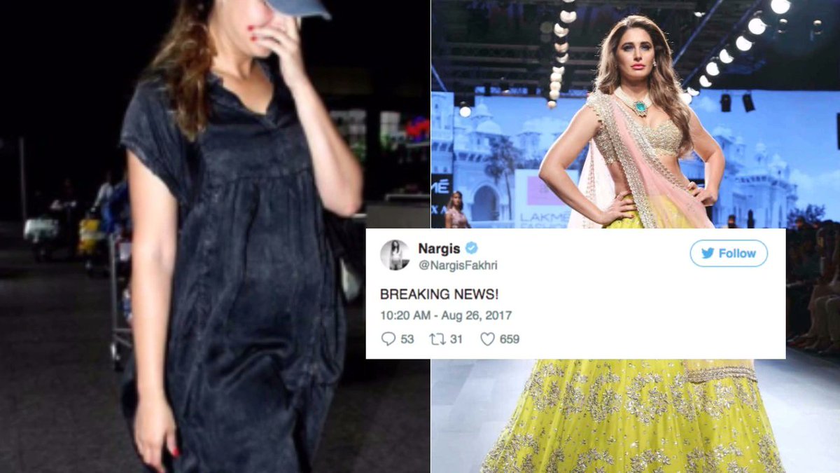 DMmovies's tweet photo. .@NargisFakhri Reacts On Rumours Of Her Pregnancy!🤔

Not A 'Fakh' was given!👍😂

https://t.co/KjYzBFYZ0l

#GoodOne @NargisF4ever @TeamNargis https://t.co/ExCzfUsxNe