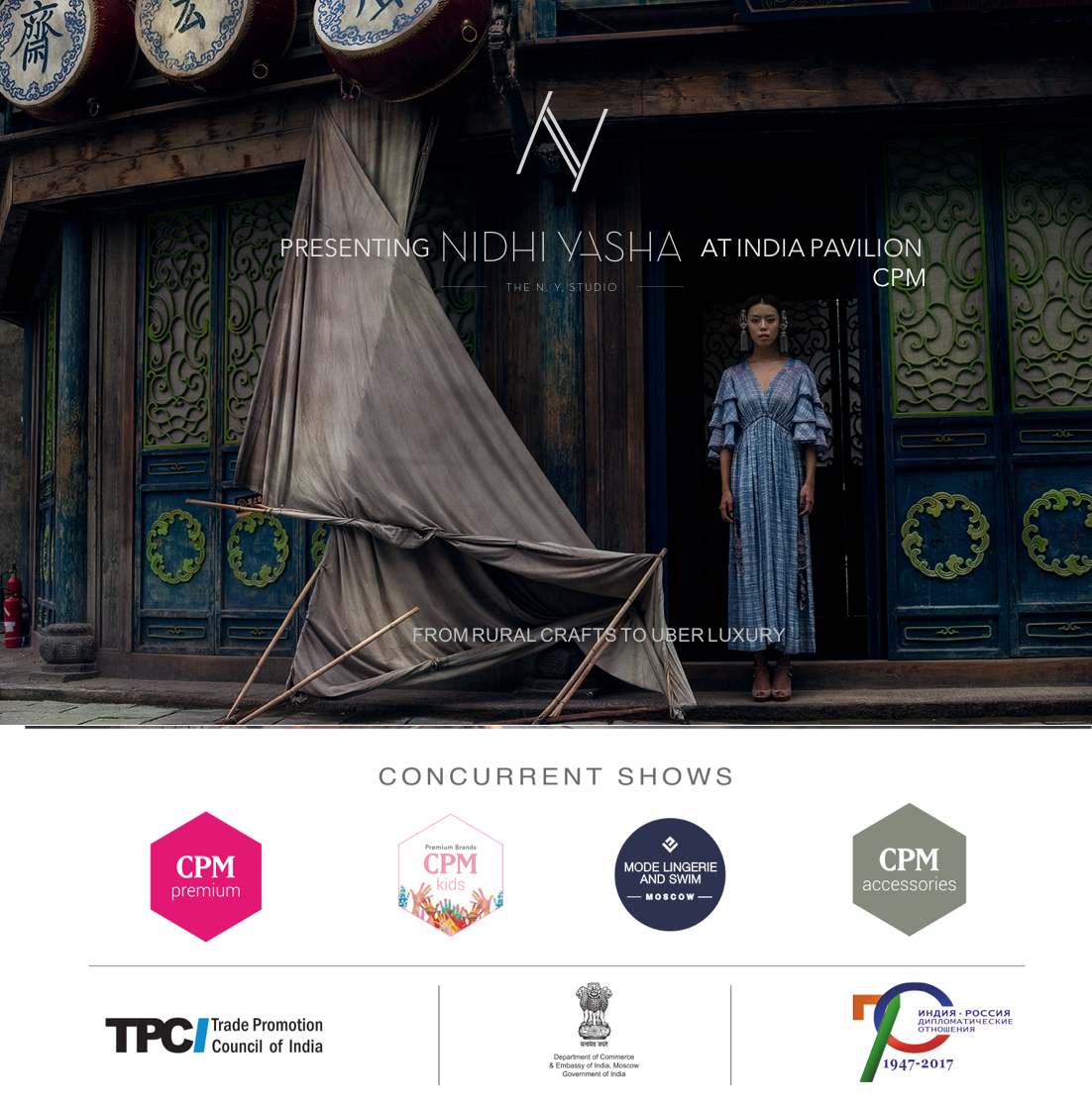 tpcifashion's tweet photo. Art of craftsmanship &amp; sophistication blended with Indian culture. Catch @nidhiyasha in #IndiaPavilion at #CPMMoscow by @TPCI_ &amp; @DoC_GoI https://t.co/WkGDBcO99s