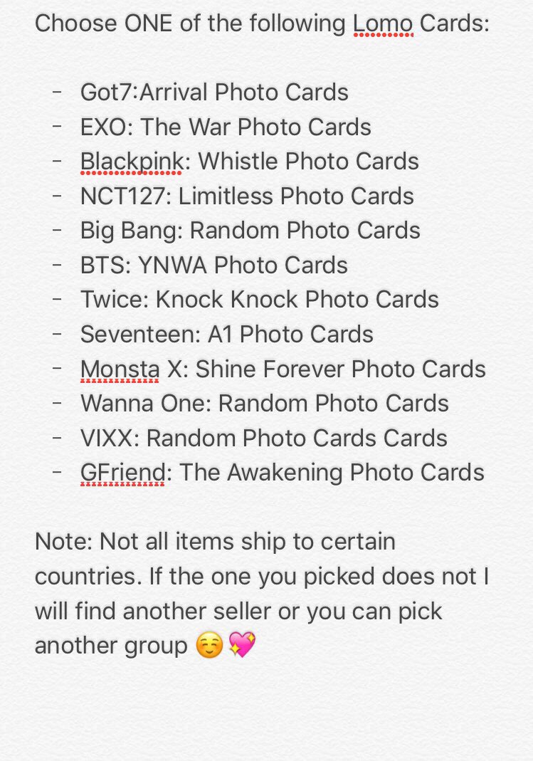 joonyoungnet's tweet photo. ♡ KPOP GIVEAWAY ♡ 
Winner will receive ONE pack of Lomo Cards from the groups listed. 
RT + follow to enter! 
Ends: September 2nd
Goodluck 💕 https://t.co/wsjBS67yBa