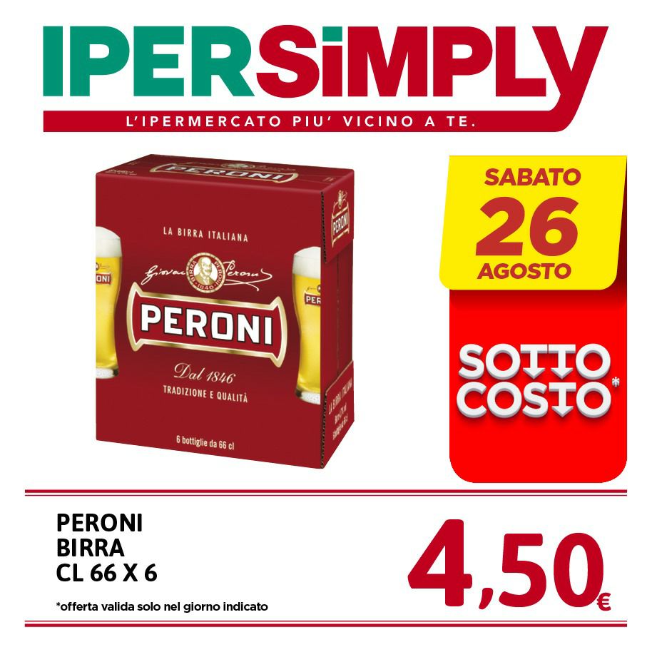 auchancampania's tweet photo. Solo oggi troverai in offerta da IperSimply @lamasseriacc : Birra Peroni 66X6 CL 4,50€, fino ad esaurimento scorte! 🙂 https://t.co/Yxb6w0OLTJ