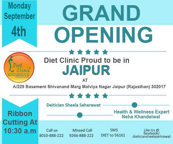 Diet_Clinic_'s tweet photo. #GRAND #OPENING
Diet Clinic is opening its 2nd clinic in Jaipur on 4th September'17
#WeightLossDiet #Nutritionist #SlimmingCenter #Fitness https://t.co/B8gAa2CfL6