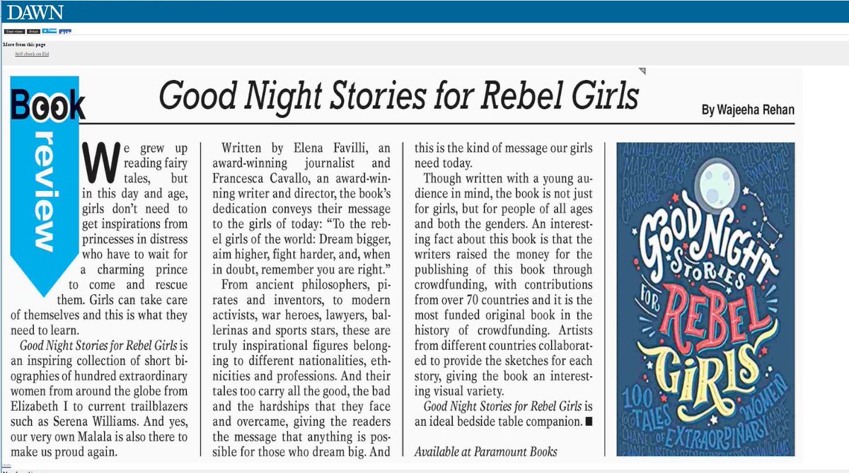 Paramount Books Dawn Young World Good Night Stories For Rebel Girls Author Elena Favilli Francesca Cavallo Reviewed By Wajeeha Rehan Books Pakistan T Co Mo3tysb4qs Twitter