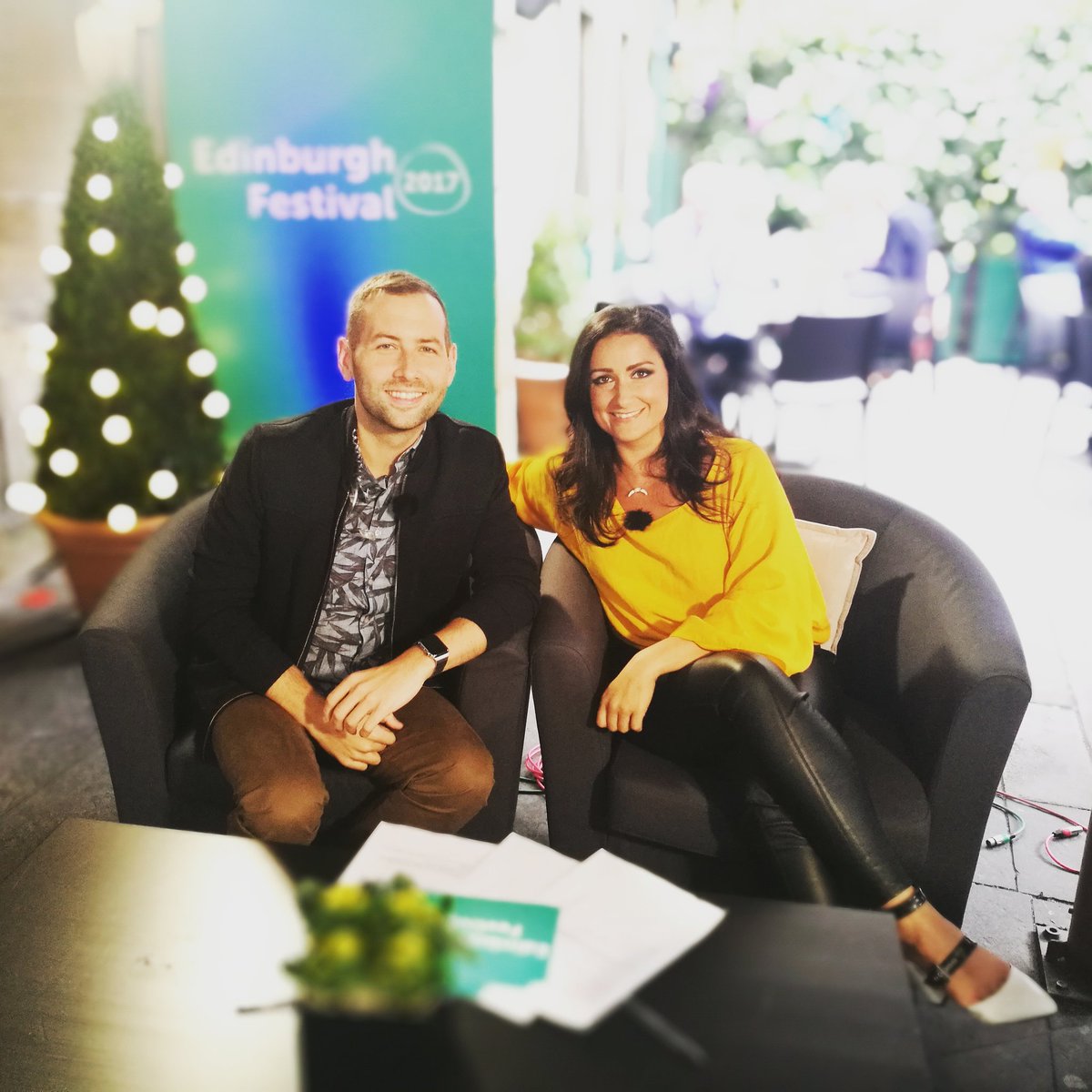 TVZaraJ's tweet photo. Presenting @edinburghfestival2017 on @wearestv2 with @davidj_farrell on Thursday. Thanks to our team. #tv  #presenter #bts #catchfeels https://t.co/bmgXM9uT21