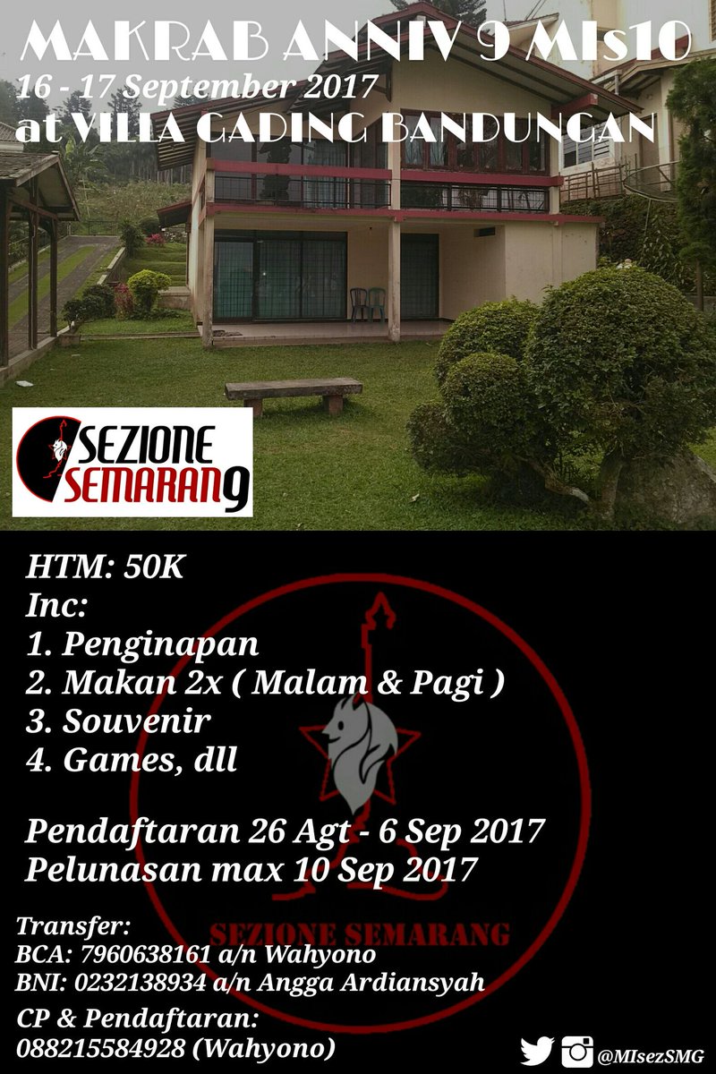 MAKRAB ANNIV 9 MIs10 | 16-17 Sept 17 | di Villa Gading Bandungan | HTM: 50K (All inc) | Pendaftaran 26 Agt - 6 Sept 2017 | info cek pict 👇