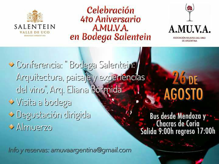 Llegó el día!! A.MU.V.A cumple 4 años ininterrumpidos de actividades con el vino y su cultura y bodega Salentein nos espera para celebrarlo!