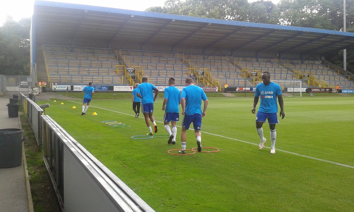 NL_Enterprise's tweet photo. Some of the @FCHTOnline players are warming up ahead of the game against @GuiseleyAFC that is live on @btsport #fcht https://t.co/Y9kxGY4kwM