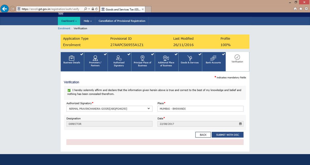 niravaan's tweet photo. @askGST_GoI profile not get submit with DSC hence unable to file form 3B &amp; kindly help for this our email id account@bakerstreet.in https://t.co/cXN5UYGmdI