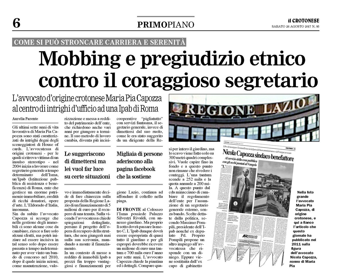 jsmariacapozza's tweet photo. #IPABLazioGate oggi sul quotidiano "Il Crotonese". Esempio di "macchina del fango" ben strutturata, interna alle istituzioni. https://t.co/ZerHfYzqEK