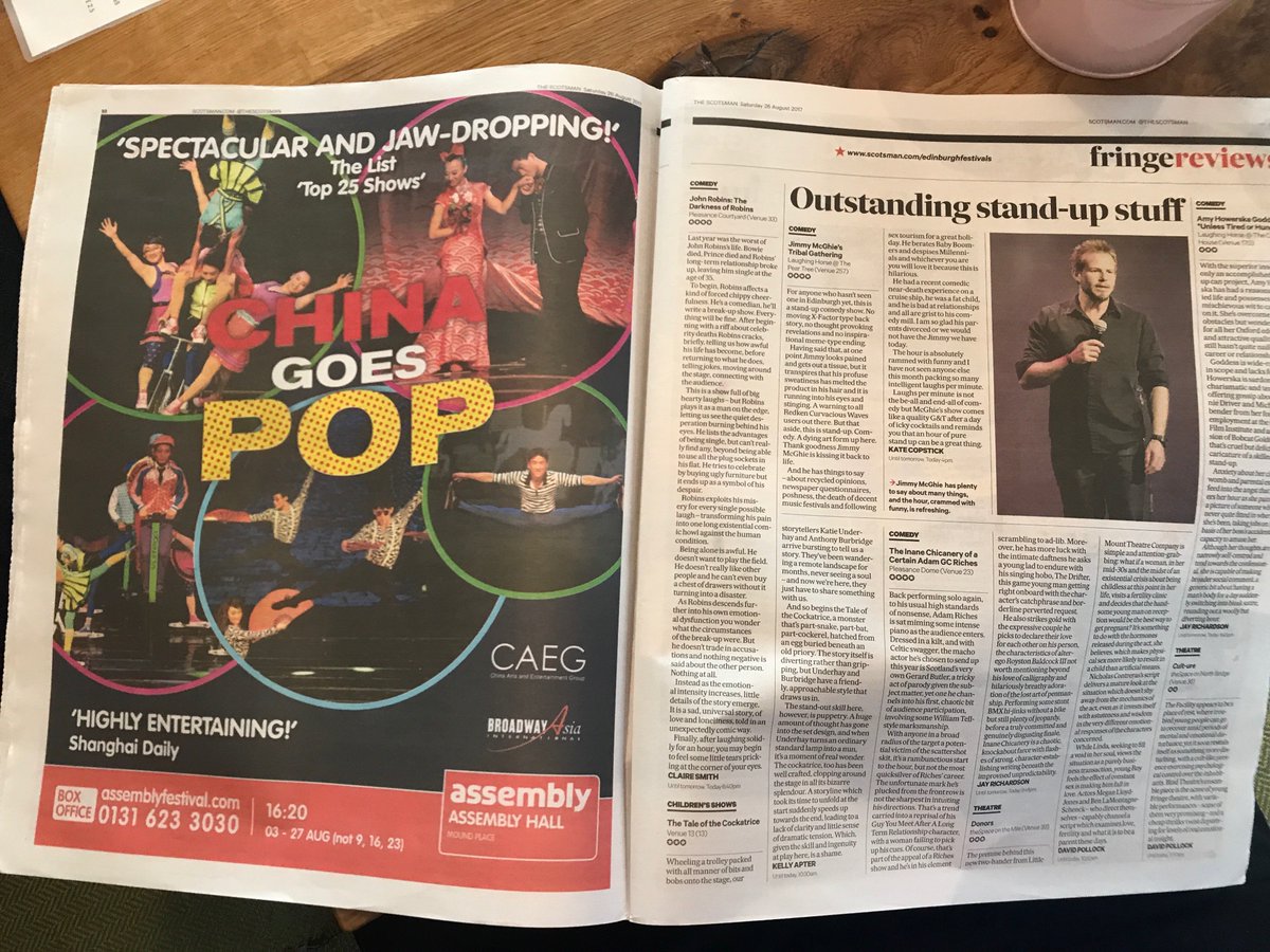 Did you see our full-page advert in <a href="/TheScotsman/">The Scotsman</a> today?! More reason not to miss out: chinagoespop.com/#tickets #edfringe #lastchance RT!