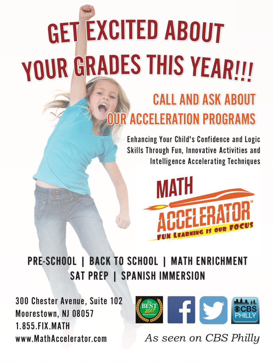 MathisFun2's tweet image. BACK TO SCHOOL SPECIAL
FREE assessment and $50off any package.  Limited time: now to 9/30
Call us at 856-242-9128
Or mathaccelerator.com/book-online
