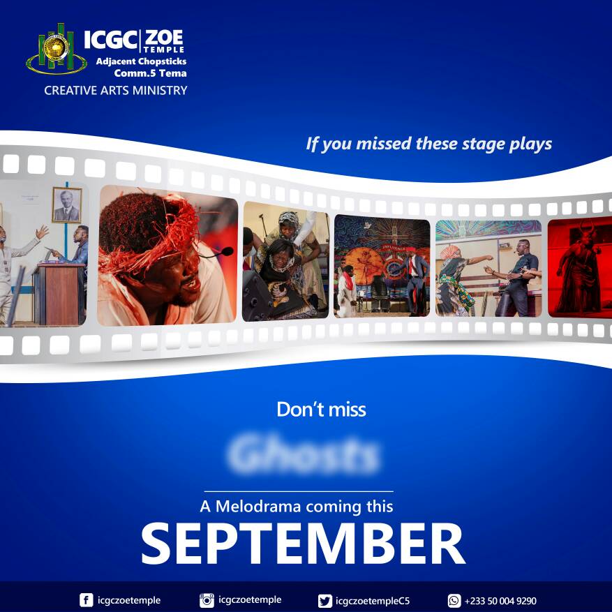 icgczoetempleC5's tweet photo. *ZOE CREATIVE ARTS MINISTRY PRESENTS*
A Melodrama this September
We can't wait!
#ZOCAM
#Zoestageplay https://t.co/LbyVXm0eks