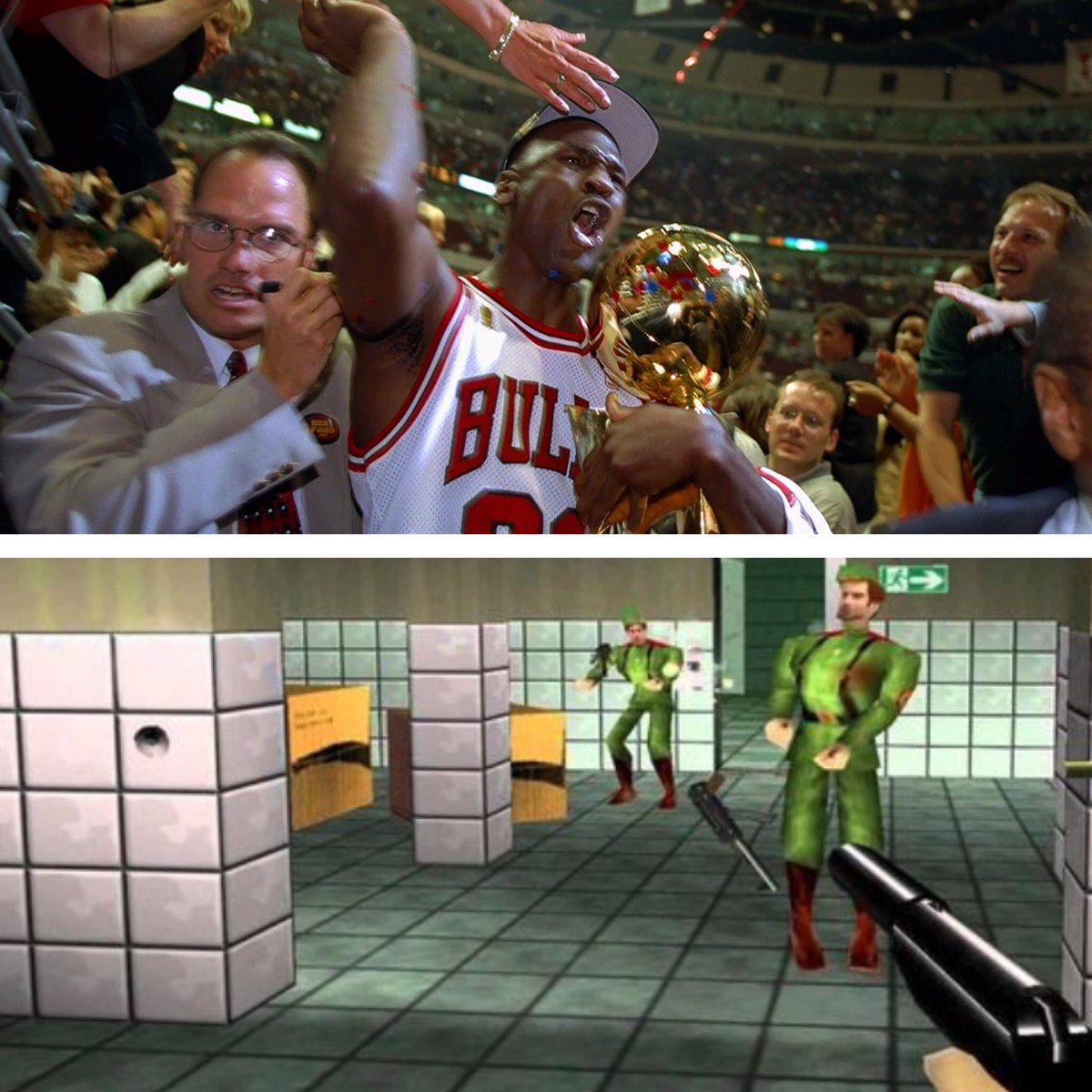 2nicecustoms's tweet photo. 20 years ago exactly, Goldeneye 007 for N64 was released. Same year MJ won his 5th Finals MVP. 🏆 https://t.co/panYzOGT5O