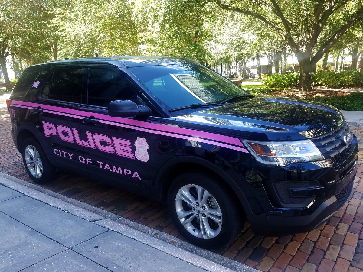 CityofTampa's tweet photo. Post a selfie with a pink #Tampa police patrol car to win a prize and donate to the cause! More info: https://t.co/JGeUwgaORQ #TPDPink https://t.co/22WSBsnymi