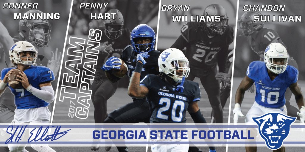 GSU Football (@georgiastatefb) on Twitter photo Nothing given. Everything EARNED.
2017 Captains elected by team:
<a href="/cmanning717/">conner manning</a>
<a href="/pennyhart2_/">Penny Hart</a>
<a href="/miaboy_twin/">Bdubb</a>
<a href="/showtimesully10/">SIR Chandon Sullivan</a>
đź’Ş#BeTheChange Nothing given. Everything EARNED.
2017 Captains elected by team:
<a href="/cmanning717/">conner manning</a>
<a href="/pennyhart2_/">Penny Hart</a>
<a href="/miaboy_twin/">Bdubb</a>
<a href="/showtimesully10/">SIR Chandon Sullivan</a>
đź’Ş#BeTheChange