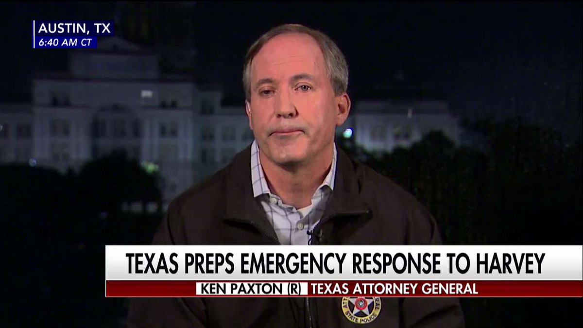 FoxNews's tweet photo. Ken Paxton on price gouging: "If you gouge somebody that's over 65 the [fine] is up to $250,000." #HurricaneHarvey https://t.co/ecFEiXCaxi