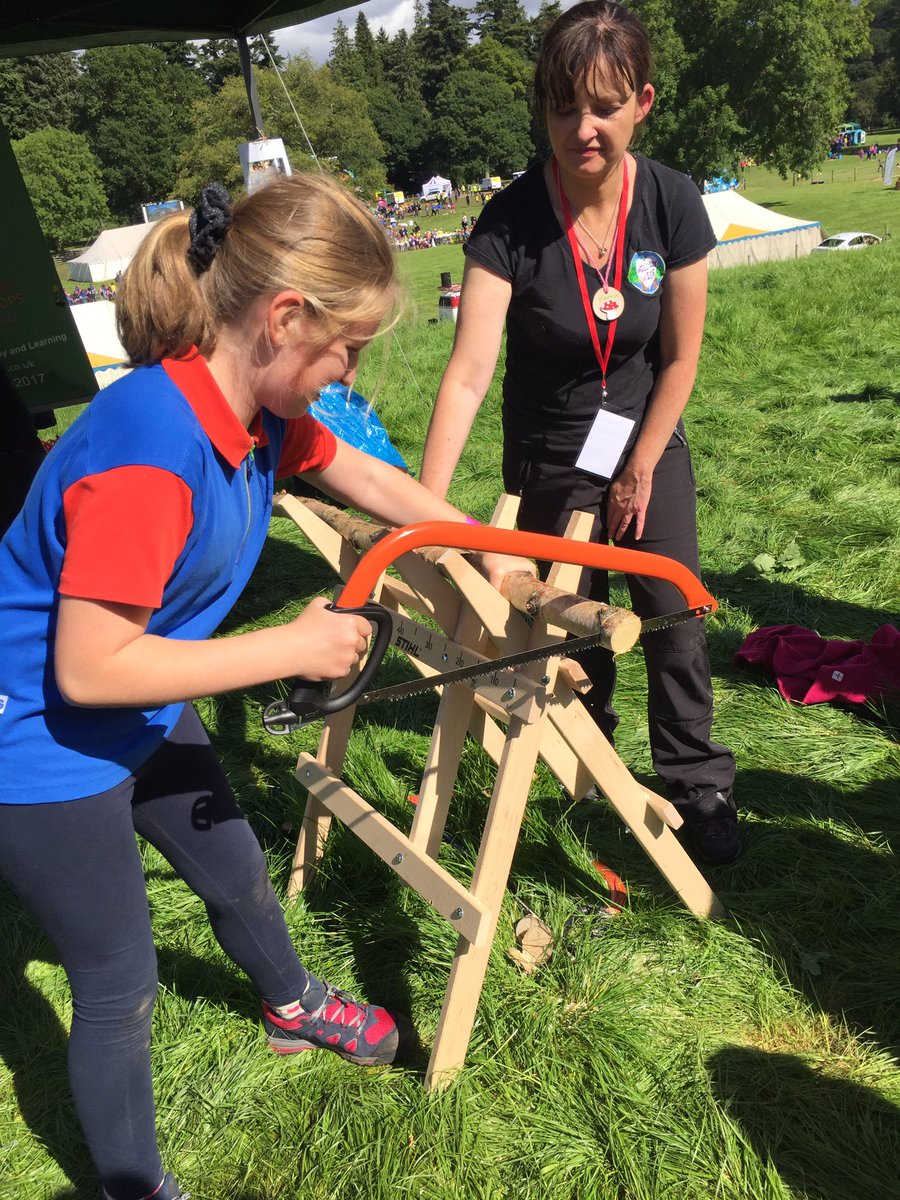 TiinaXander's tweet photo. What's scarier than a guide with a saw? A Brownie with a saw!@GirlguidingScot #RTTC2017 https://t.co/hFM6cXuexZ