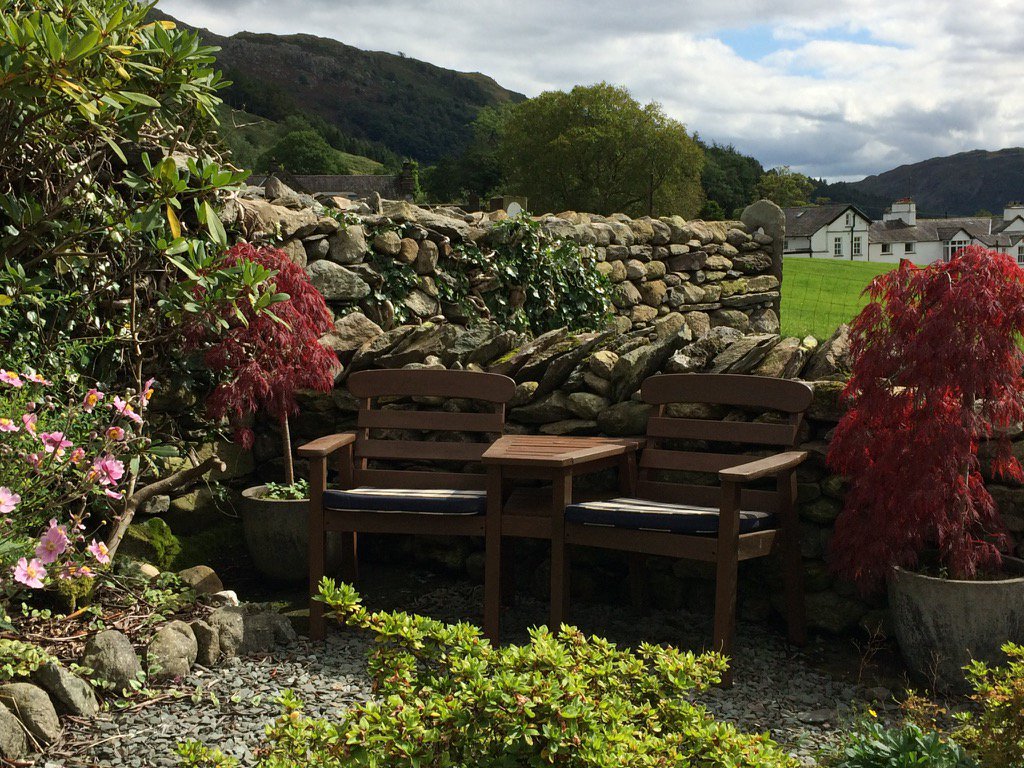 BroadrayneFarm's tweet photo. A lovely new sitting area in The Cottage garden perfect for enjoying the fantastic view #grasmere https://t.co/FVSY6ornwp